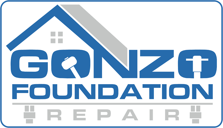 Gonzo Foundation Repair logo with blue house roof icon and gray text