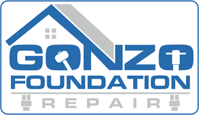 Gonzo Foundation Repair logo with blue house roof icon and gray text