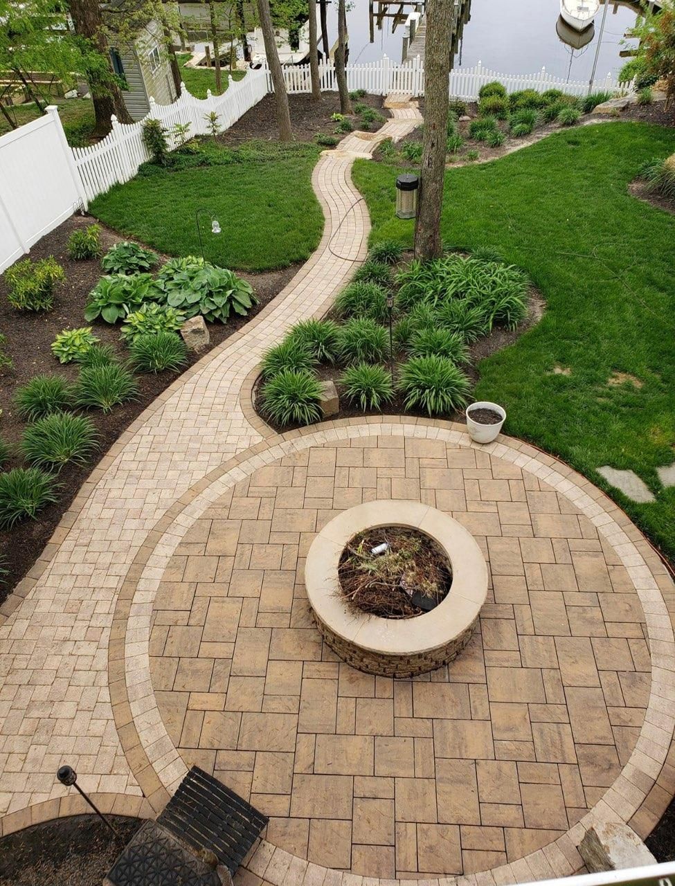 clean patio with fire pit