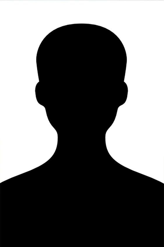 A silhouette of a man 's head and neck on a white background.