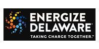 Energize Delaware logo on a black background with multicolored dots and the tagline “Taking Charge Together.”