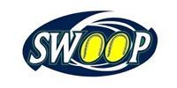 SWOOP logo in white and blue with a yellow swoosh on a dark blue oval