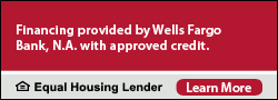 Wells Fargo financing banner with Equal Housing Lender icon and Learn More button