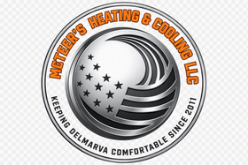 Mathews Heating & Cooling LLC logo with black, white, and orange circular design and stars