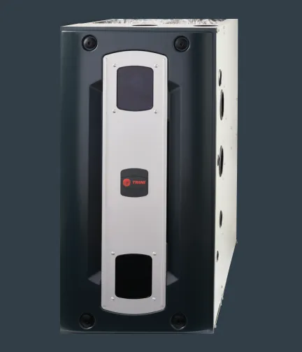Black and silver industrial machine with a central panel and rectangular openings on a white background