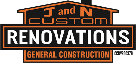 J and N Custom Renovations logo with orange, black, and white text; general construction banner