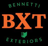Bennetti BXT Exteriors logo with orange &ldquo;BXT&rdquo; and green curved text on a black background
