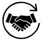 Handshake inside a circular arrow, symbolizing partnership and renewal.