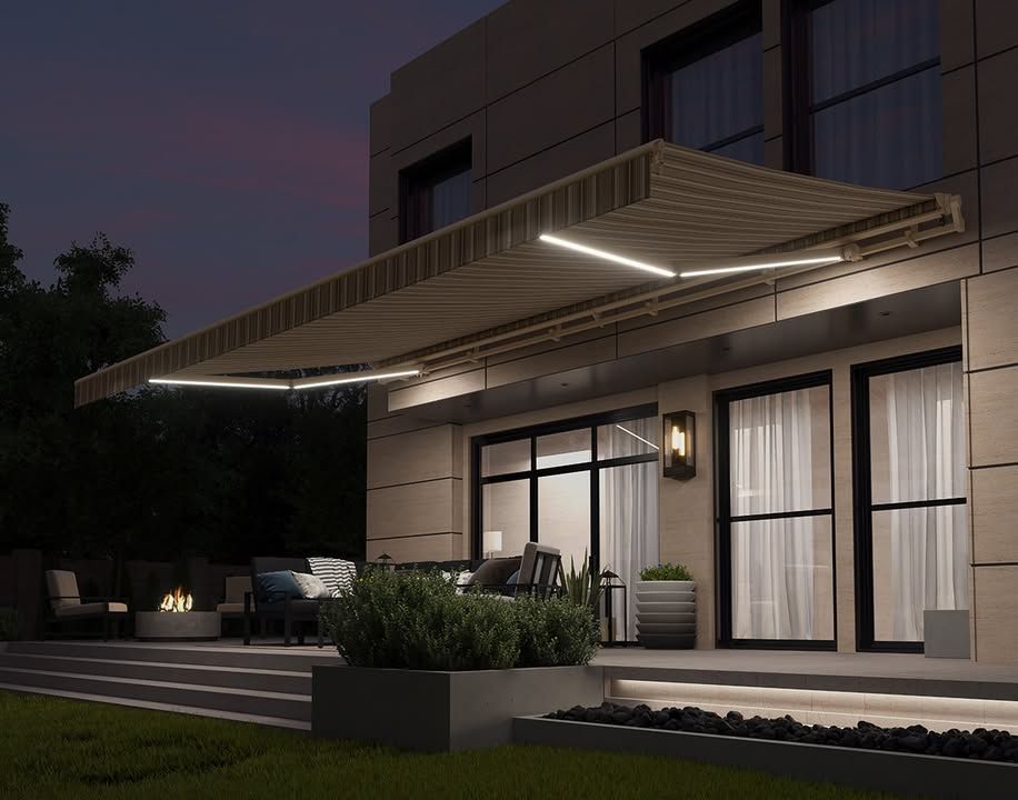 A house with a large awning on the side of it