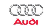 Audi logo: Four interlocking silver rings above the red word 
