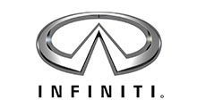 Infiniti car brand logo, silver emblem with a stylized mountain or road design inside an oval.