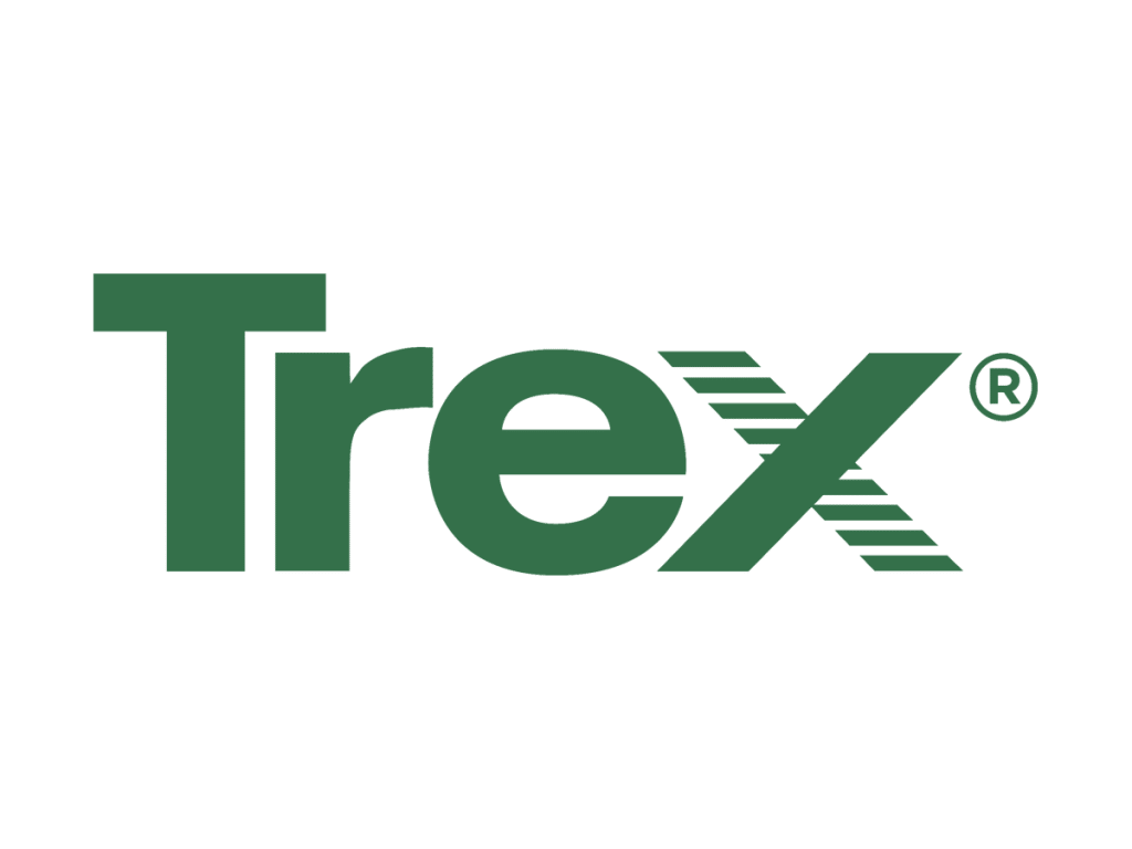 Trex logo, dark green text with a stylized 