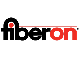Fiberon logo with black and red text on a white background.