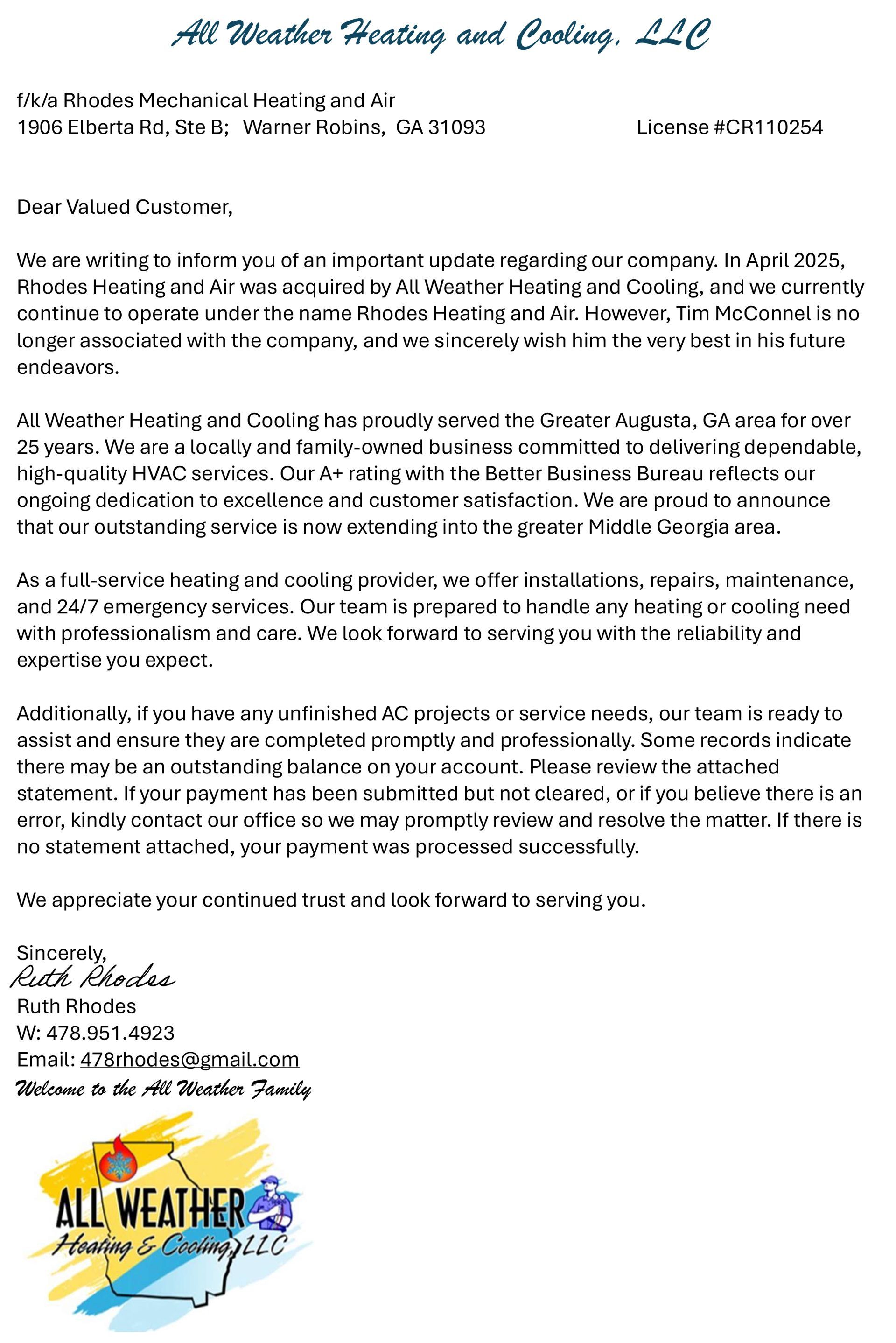 New Ownership Letter