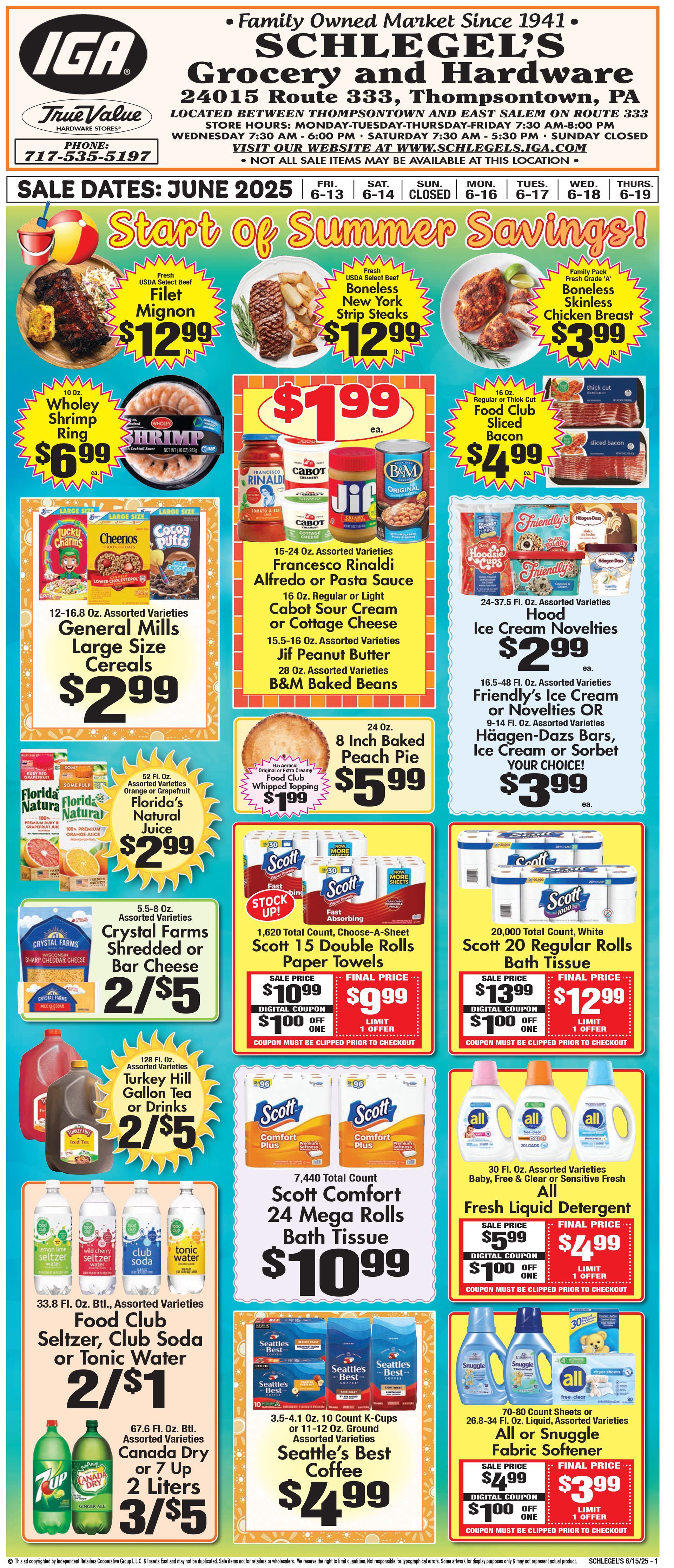 Schlegel's Grocery & Hardware flyer 1  with a lot of coupons on it.