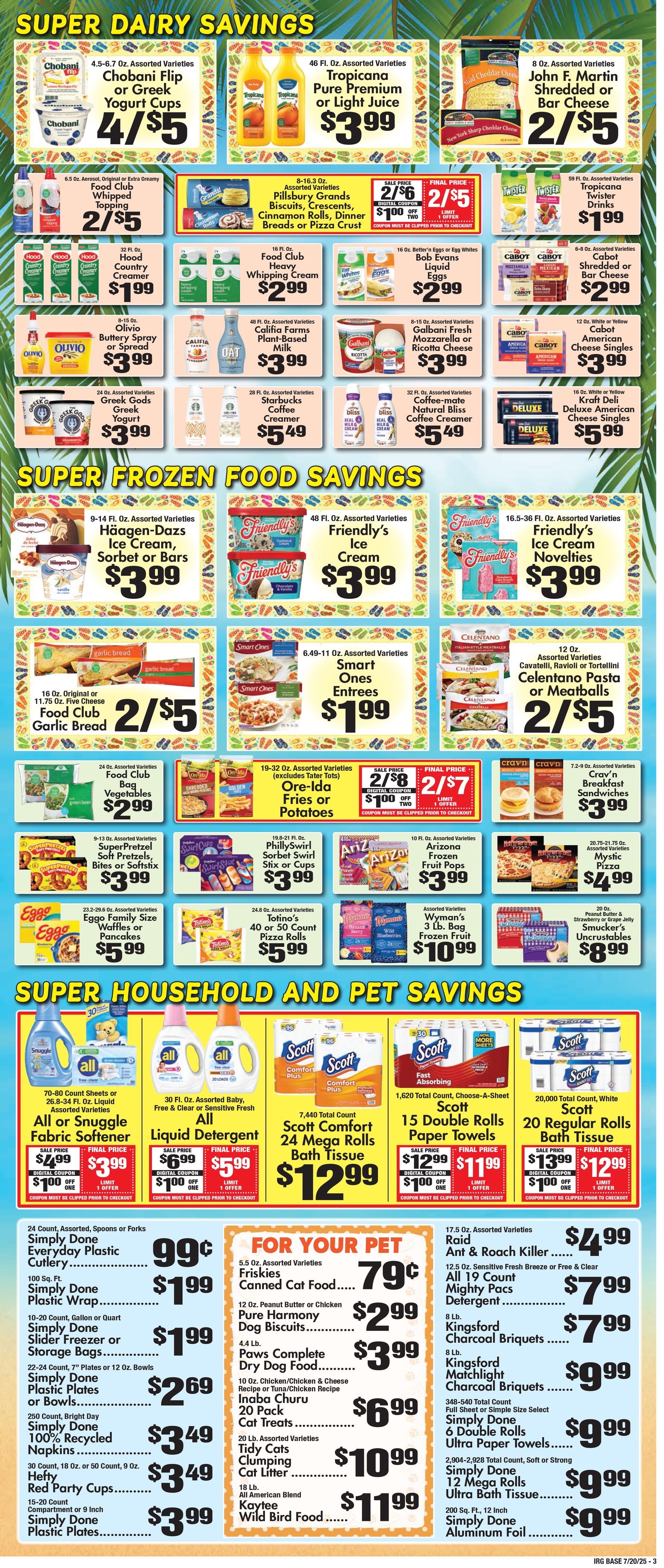 A flyer for a grocery store shows a variety of products for sale.