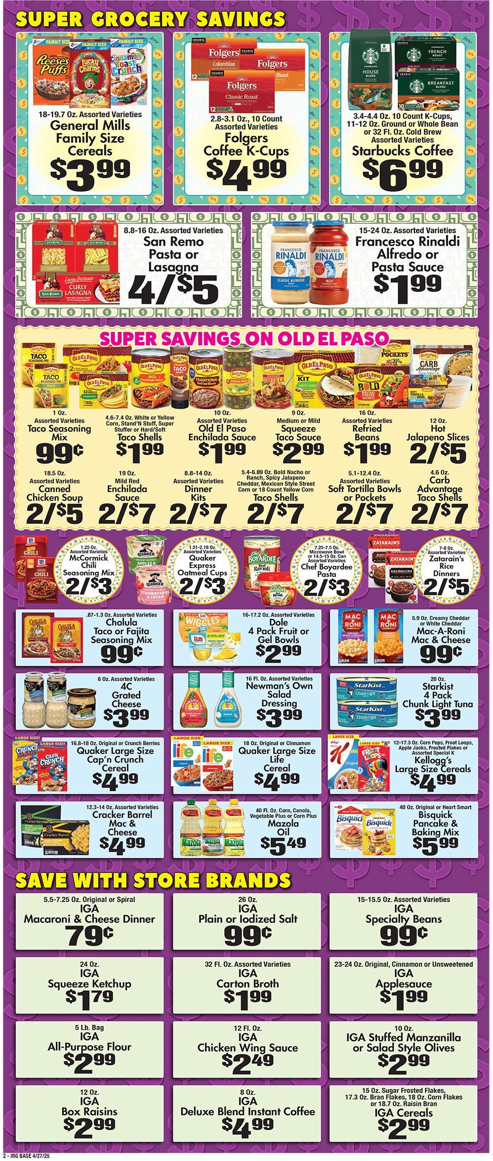 A flyer for a grocery store shows a variety of products for sale
