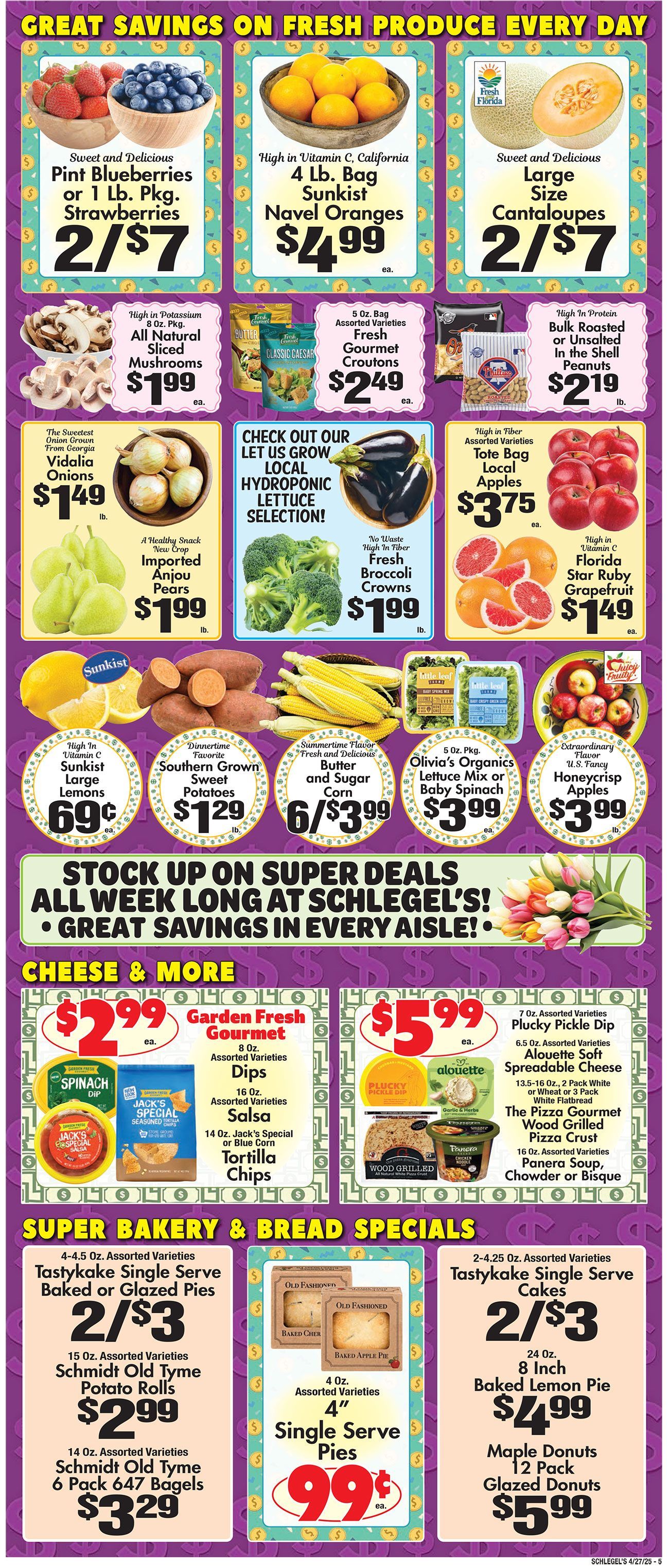 A flyer for a grocery store shows a variety of fruits and vegetables for sale