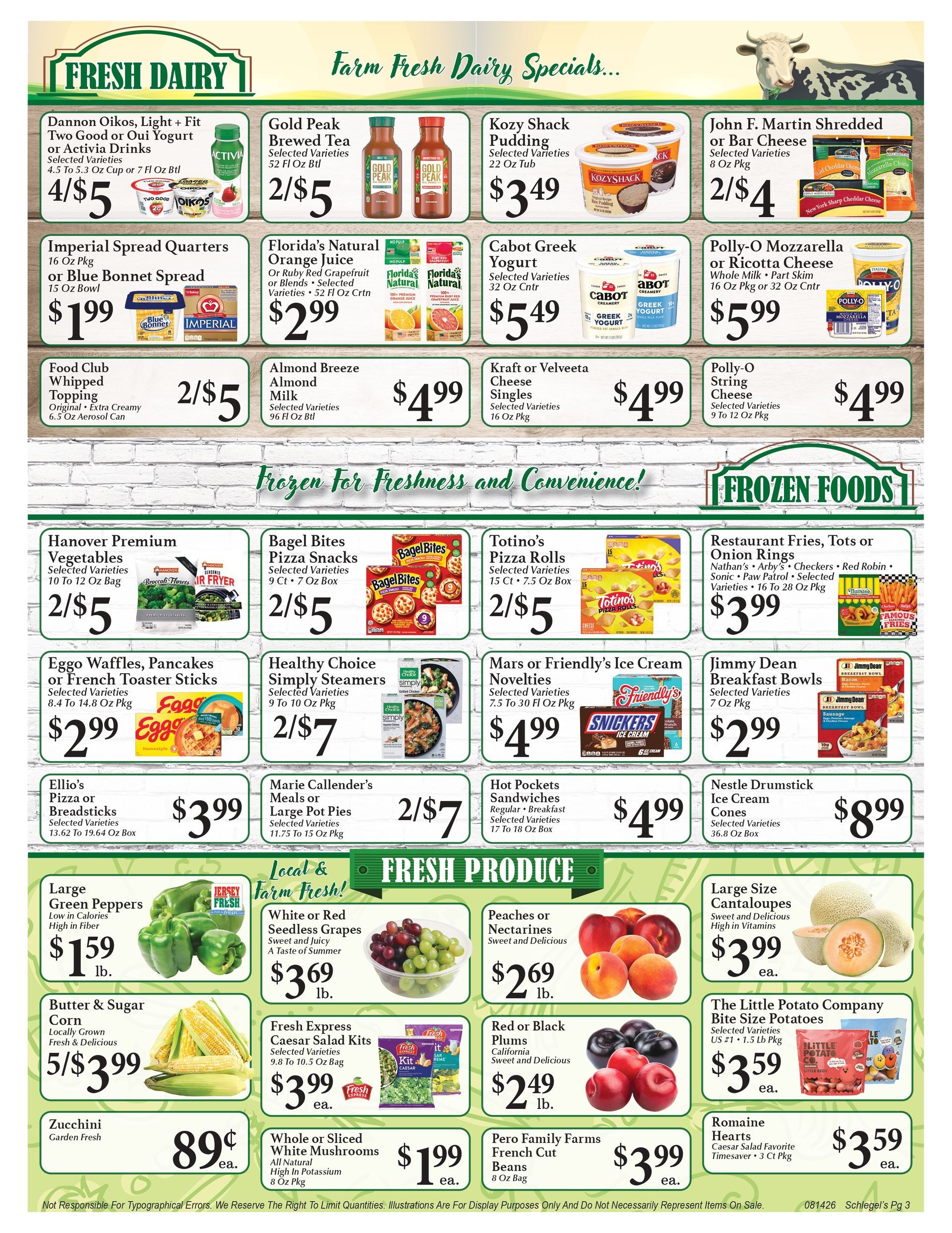 Grocery store weekly ad with produce, meat, and deli specials in green and white sections