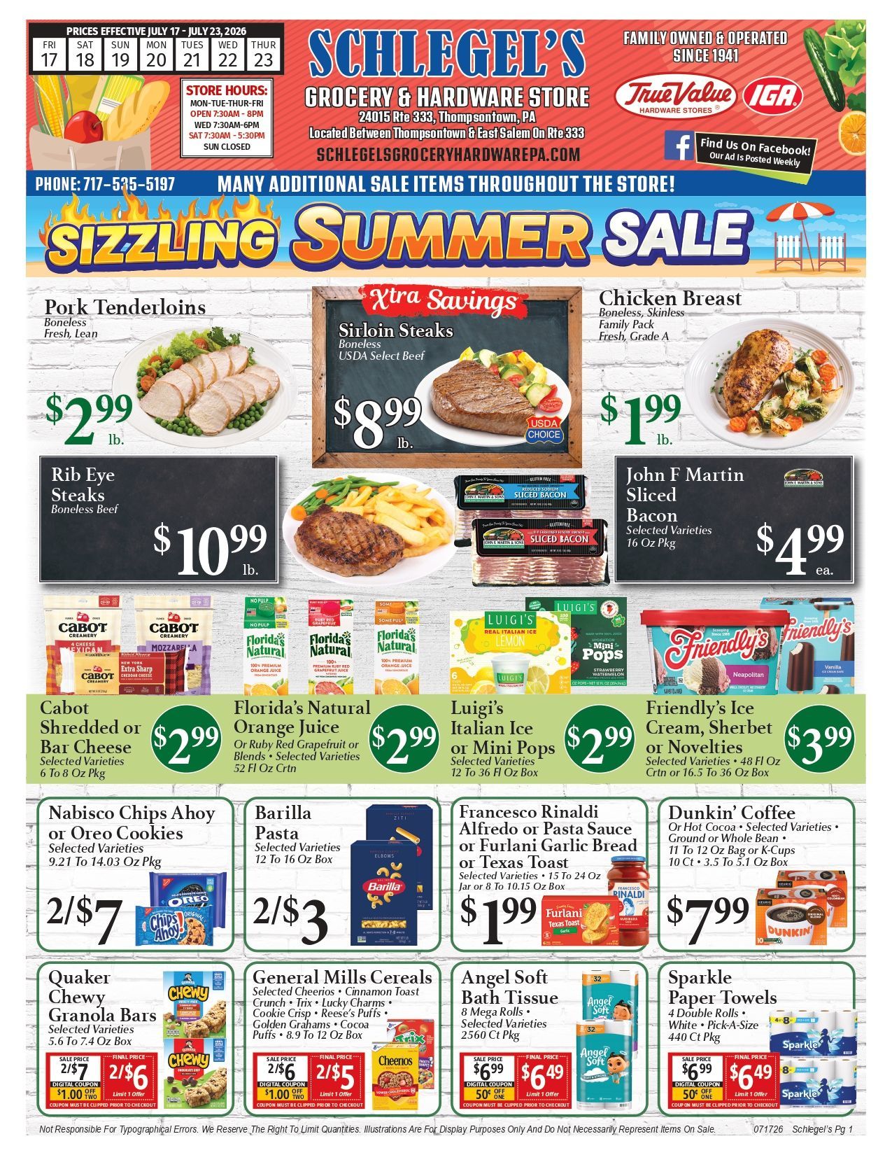 Sizzling summer sale grocery ad with discounted meats, snacks, and beverages from ShopRite.