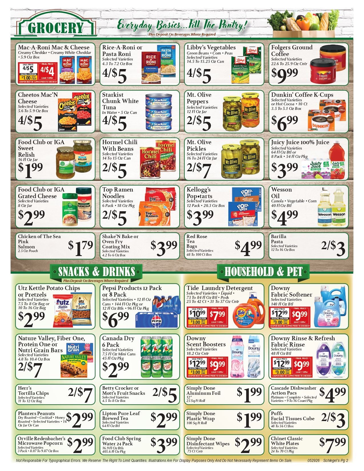 Grocery store weekly ad flyer with prices, product photos, and sale sections for groceries and beer.