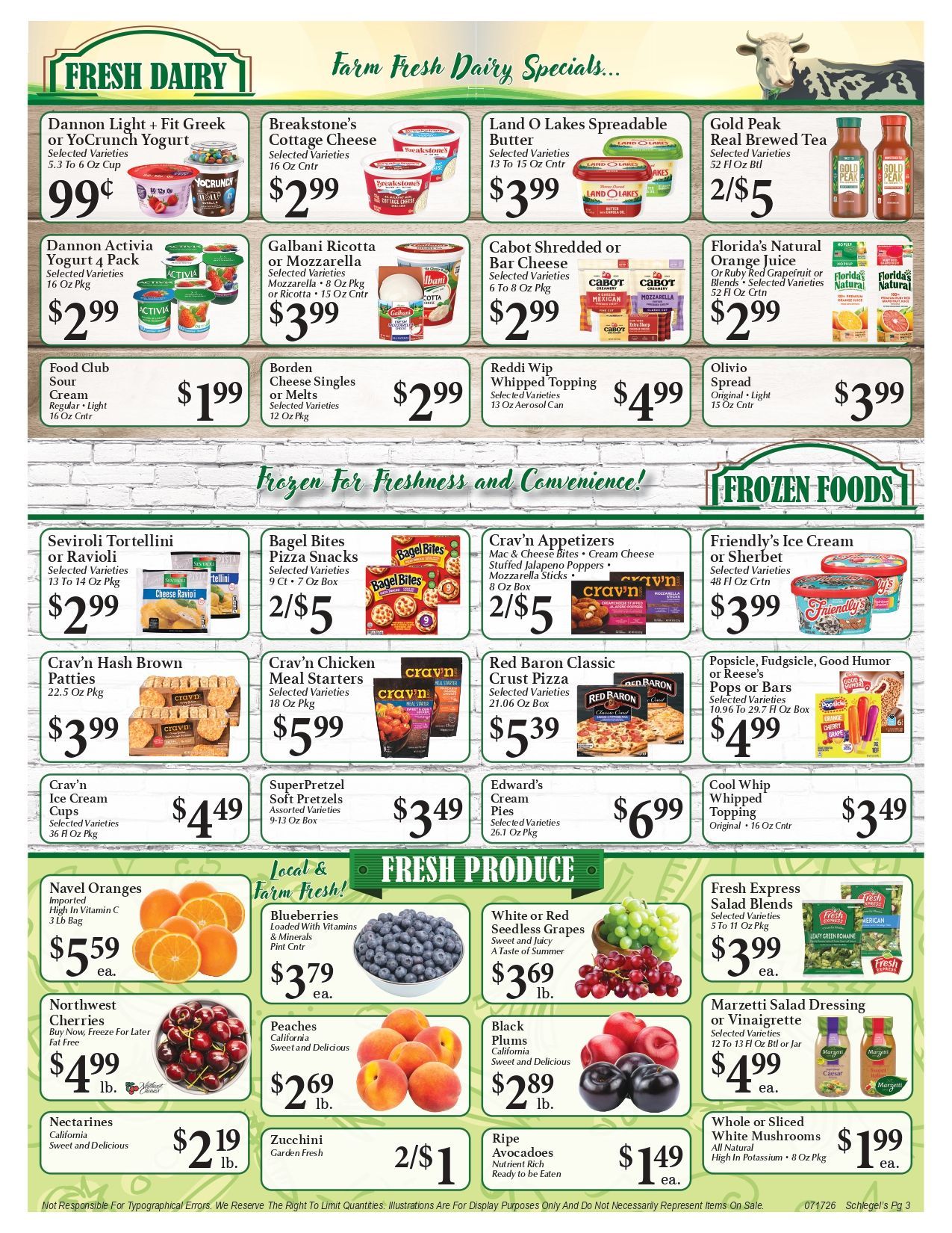 Grocery store weekly ad with Fresh Market produce and food specials in green and white layout