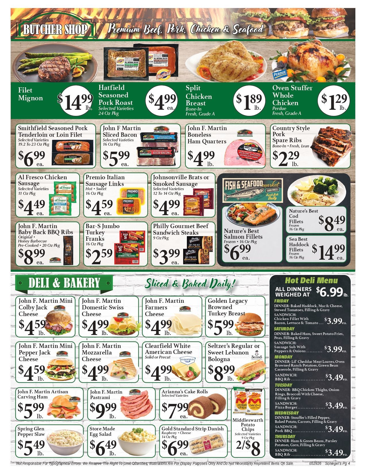Grocery store ad with produce, bakery items, and sale prices in a green-and-white layout