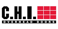 C.H.I. Overhead Doors logo with bold black text and red grid icon