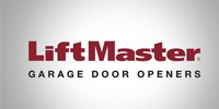 LiftMaster garage door openers logo in maroon and black on a white background