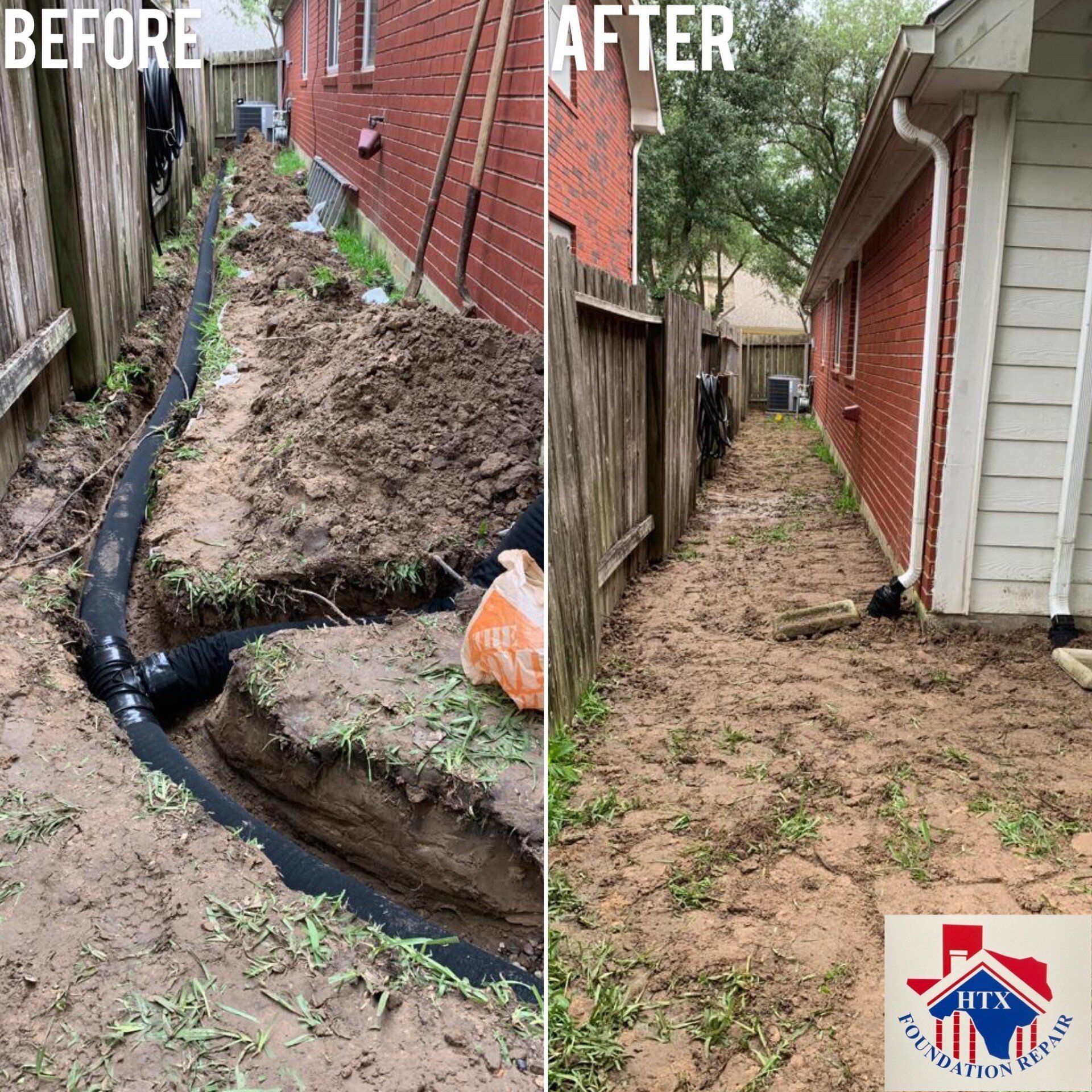 French Drain Install Houston Before and After