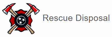 Red rescue emblem with crossed axes and circular star icon beside the text &ldquo;Rescue Disposal&rdquo;