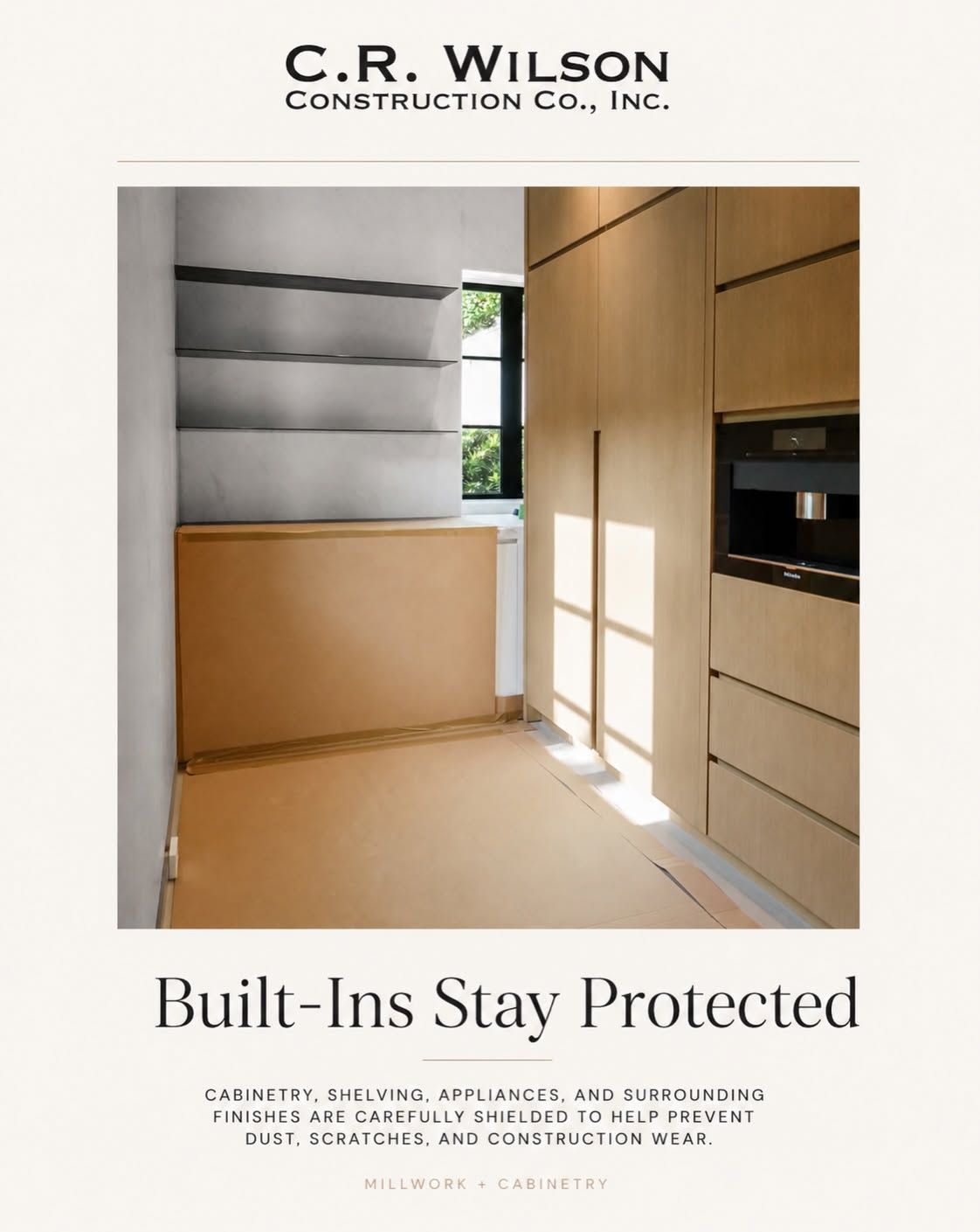 Modern built-in cabinetry in a bright kitchen with wood finishes and sunlight