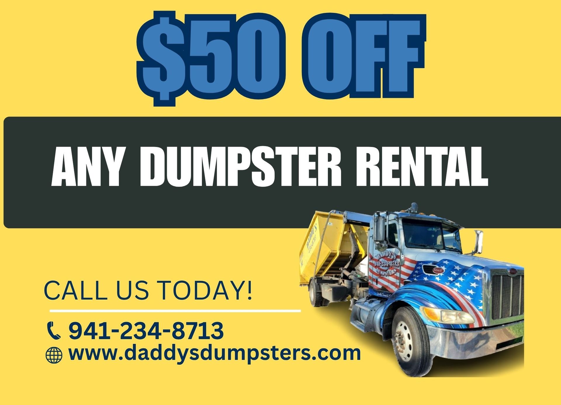 Daddy’s Dumpsters 10, 15, 20, 30-yard dumpster rental for fall cleaning in Sarasota County, FL