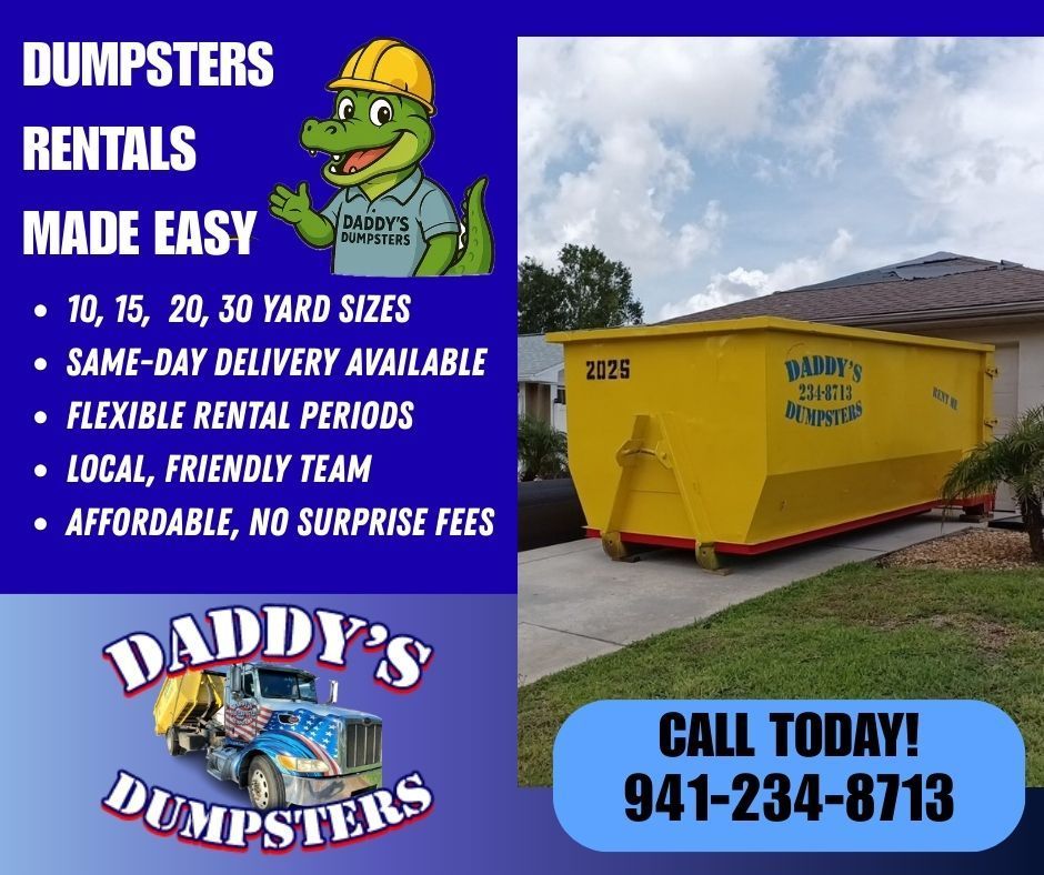 Residential dumpster rental in Siesta Key, Florida for construction, remodeling, and yard cleanouts.
