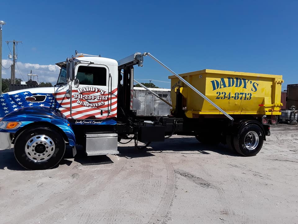 Daddy's Dumpsters truck. Roll-Off Dumpster Rental in Sarasota.