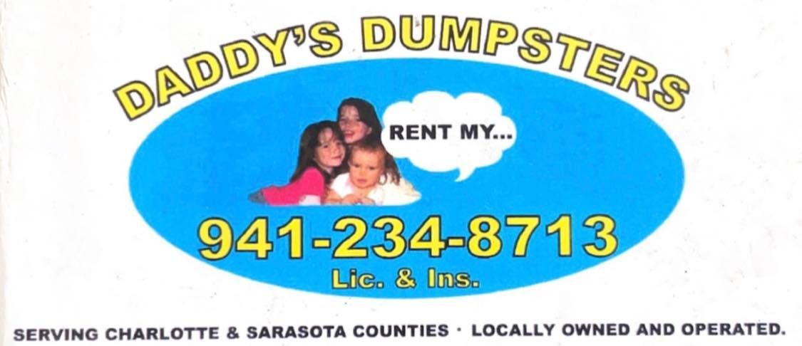 Original Daddy’s Dumpsters business card from 2005 featuring the founder’s three daughters.
