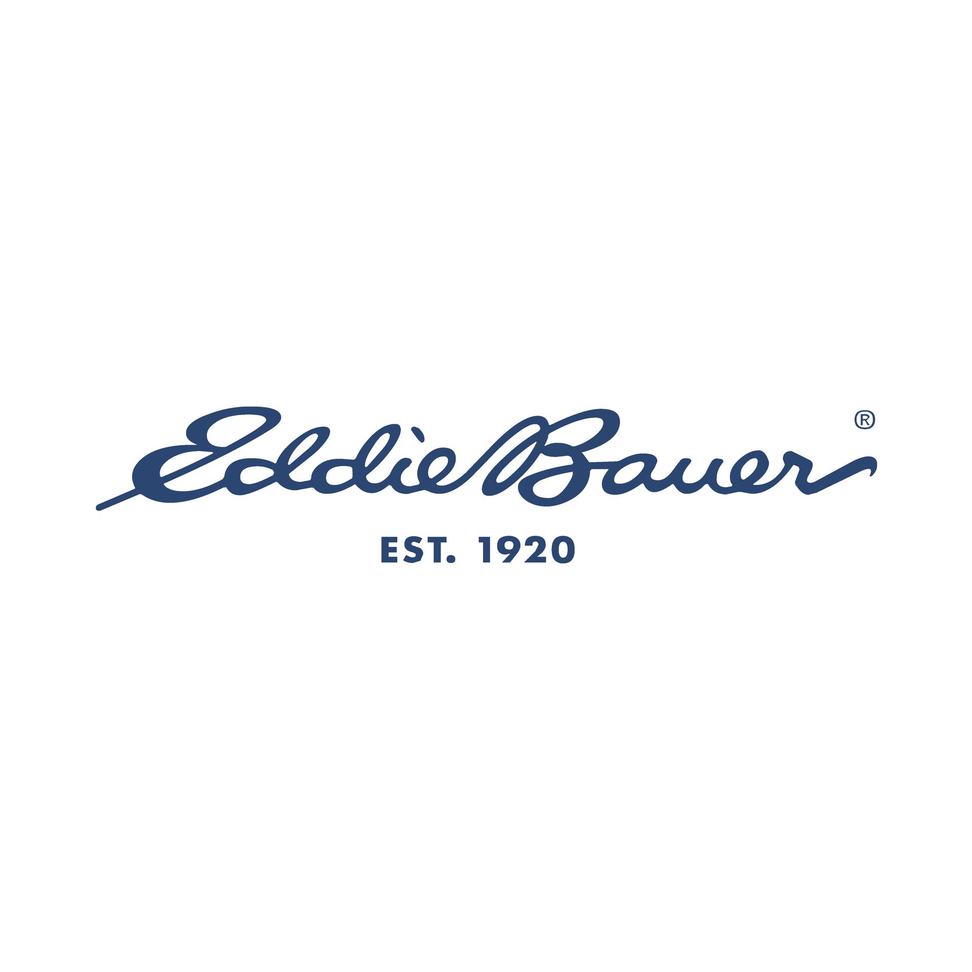 The logo for eddie bauer is a blue logo on a white background.