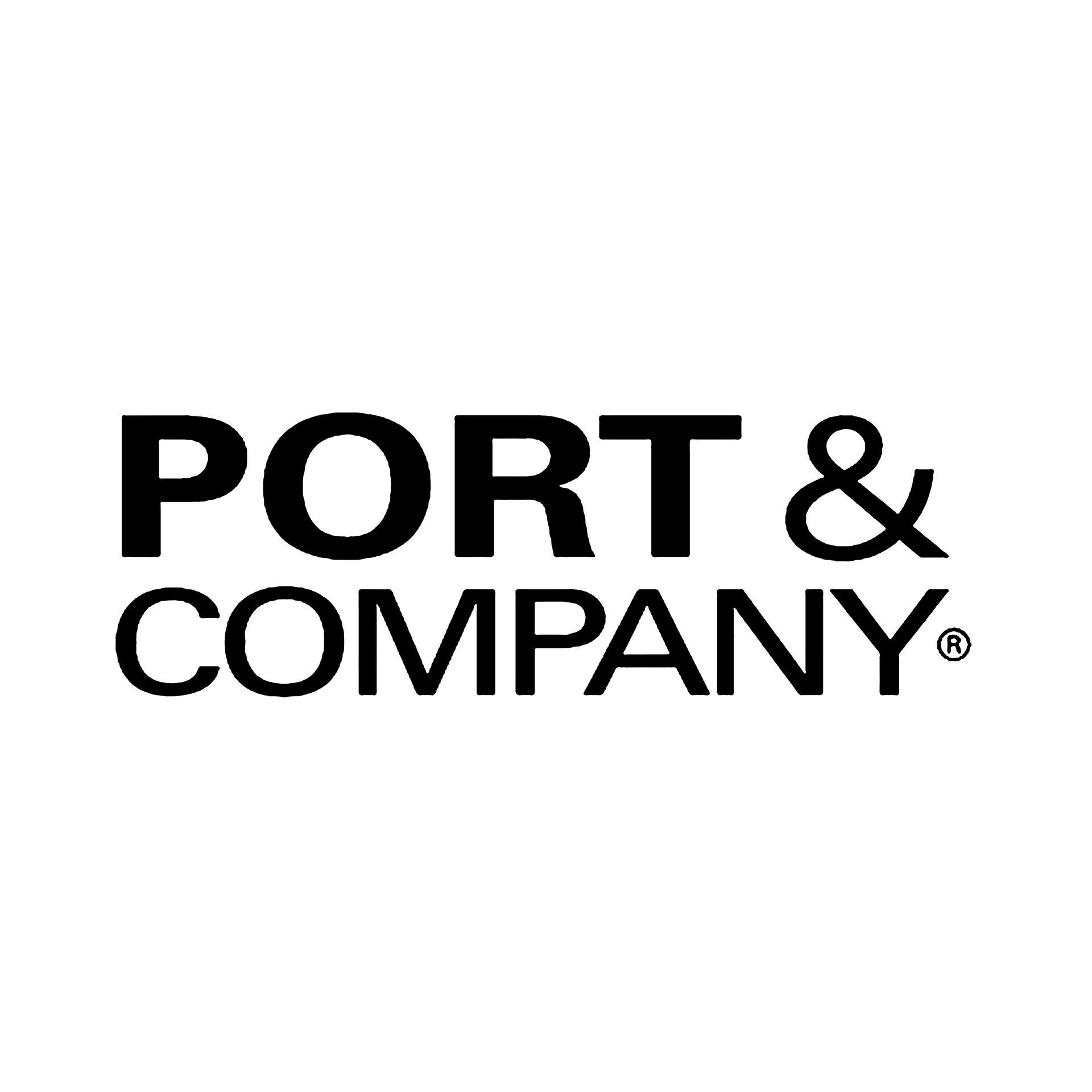 A black and white logo for port & company on a white background.