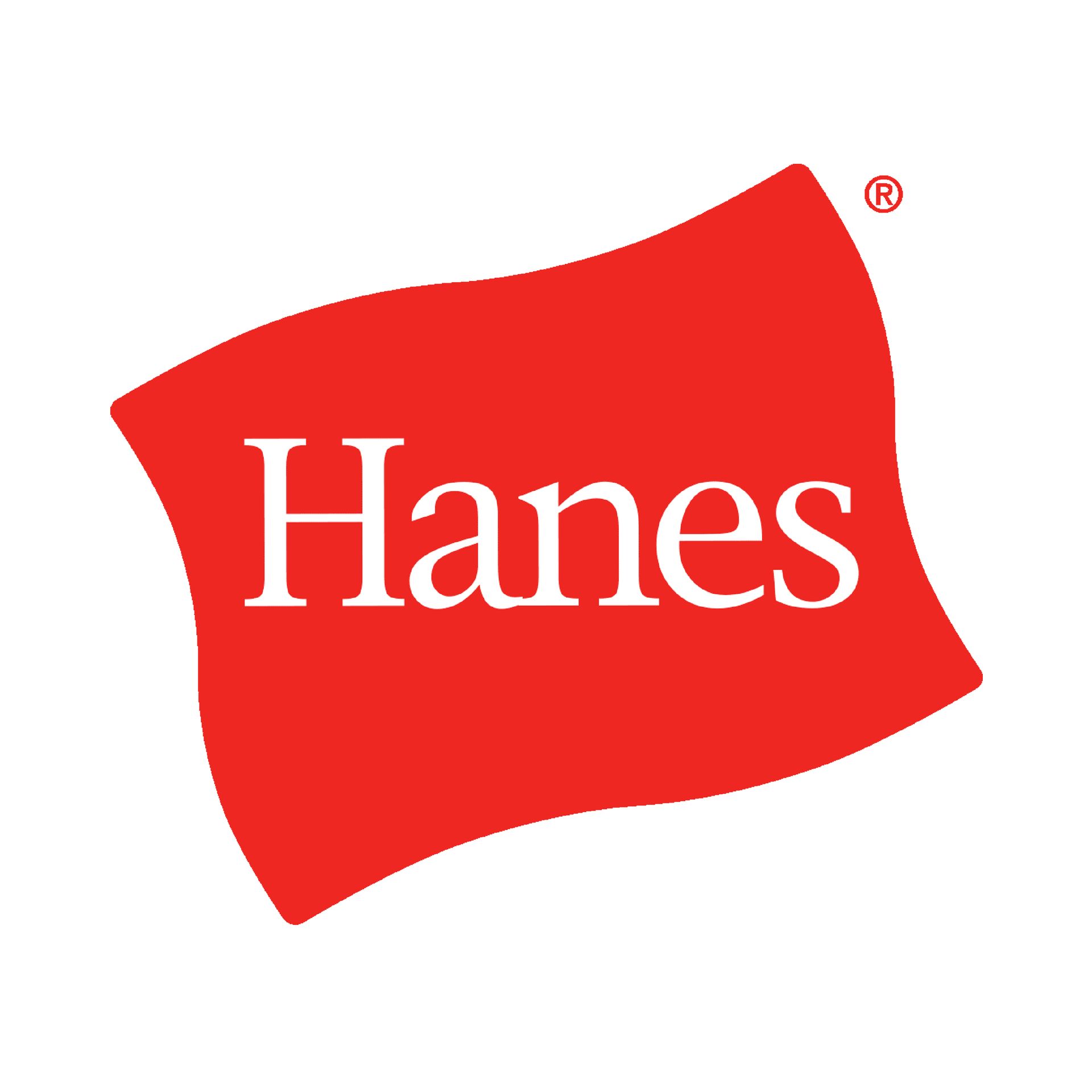 A red hanes logo on a white background