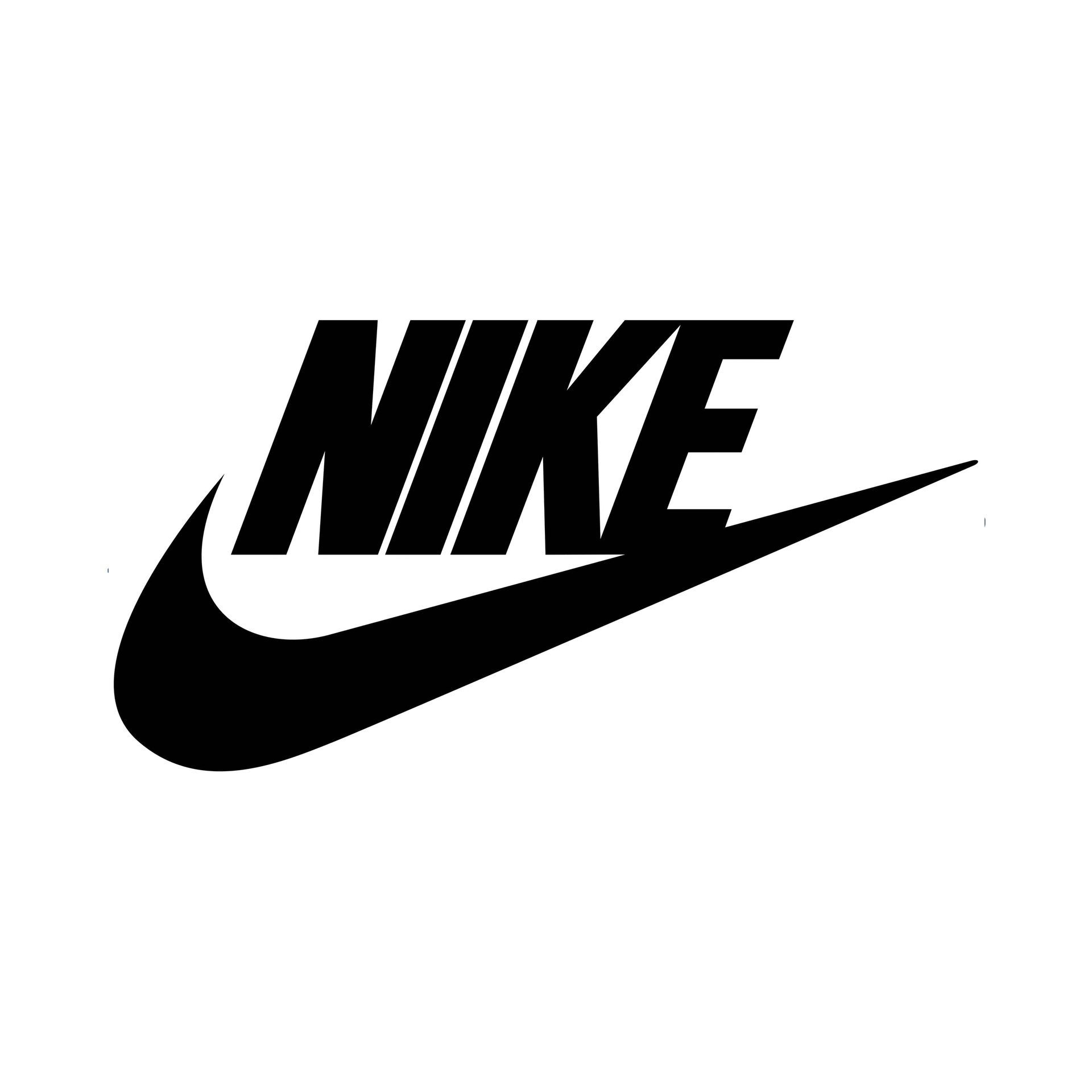A black and white nike logo on a white background.