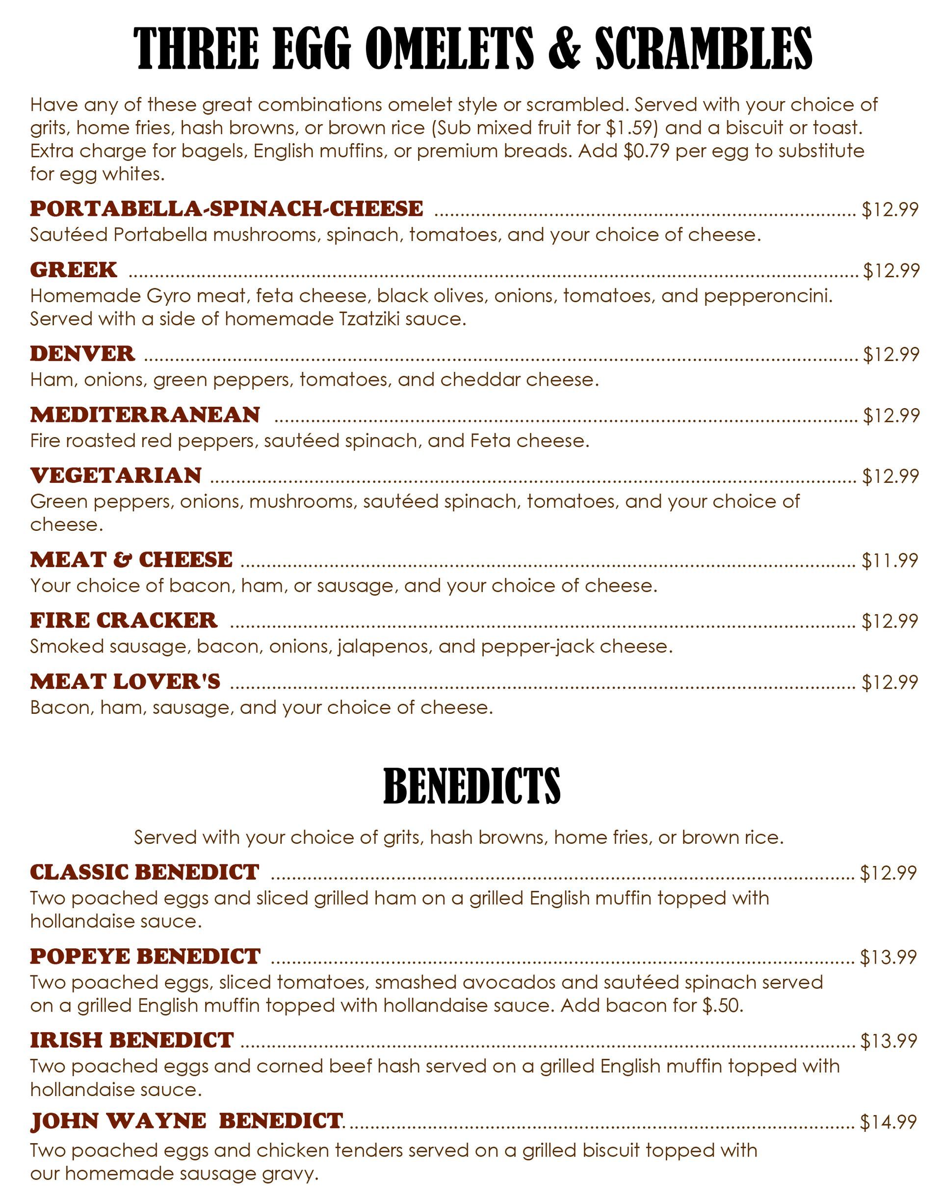 South Location Three Egg Omelet & Scrambles Menu