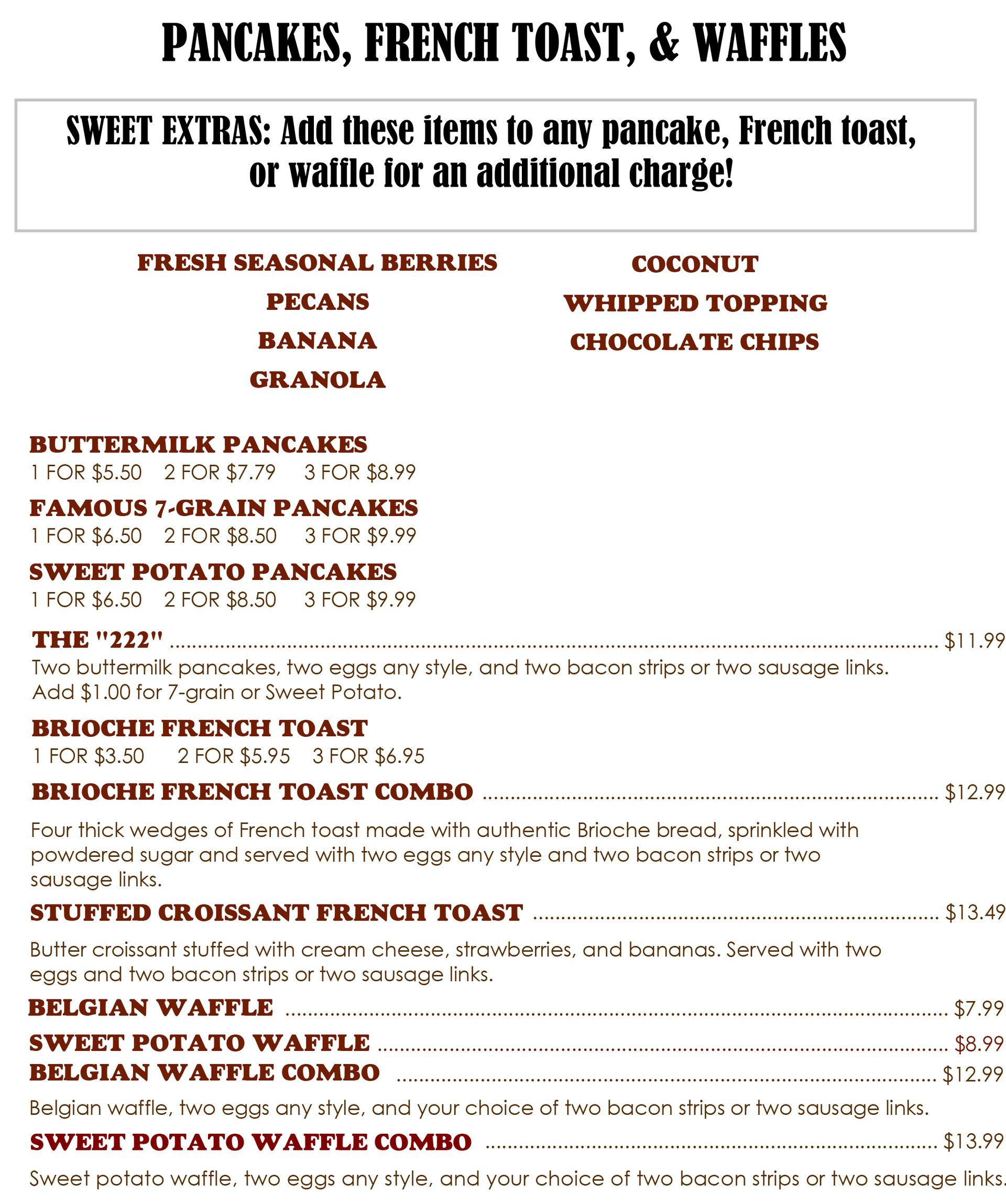 South Location Pancake, French Toast, & Waffles Menu