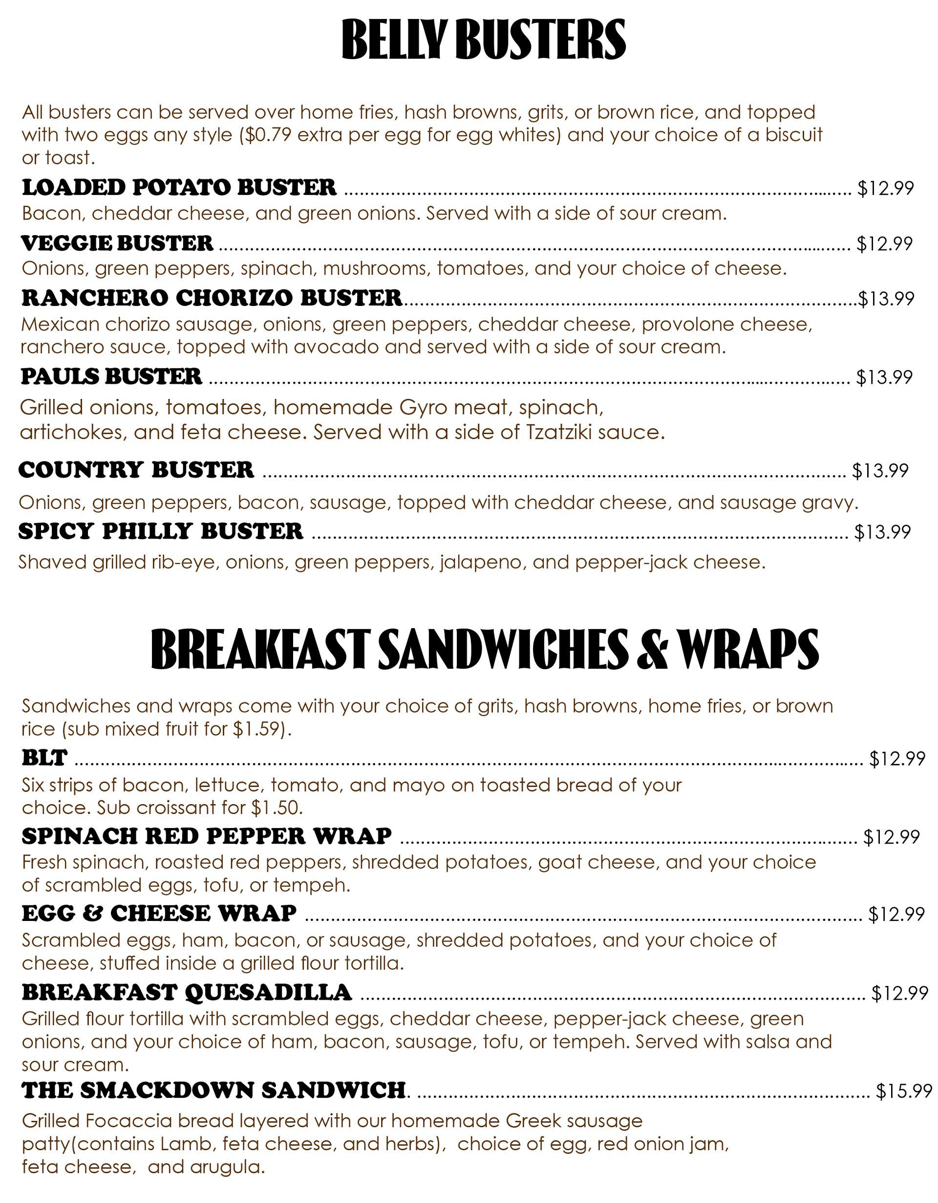 West Location Belly Busters Menu