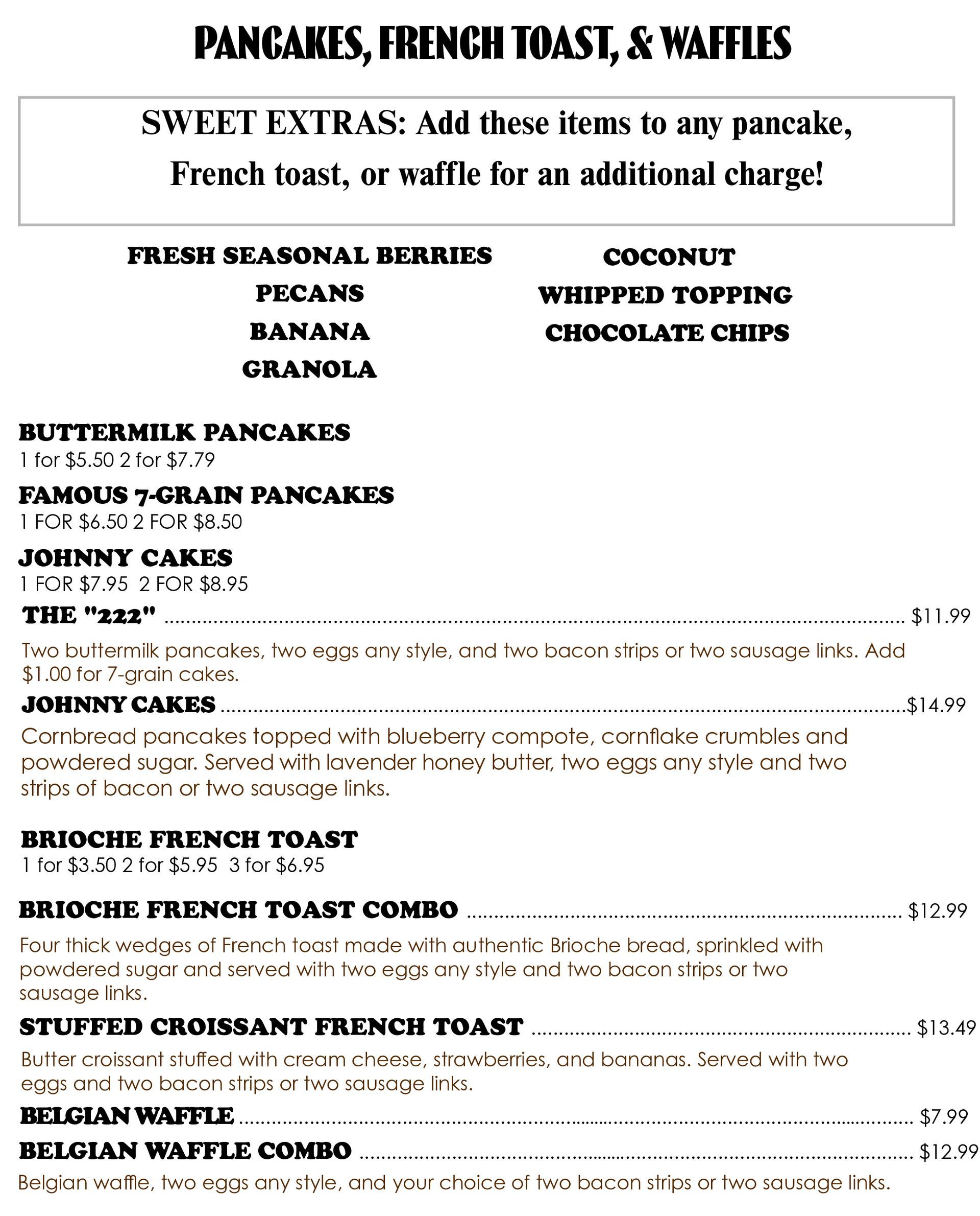 West Location Pancake, French Toast, & Waffles Menu