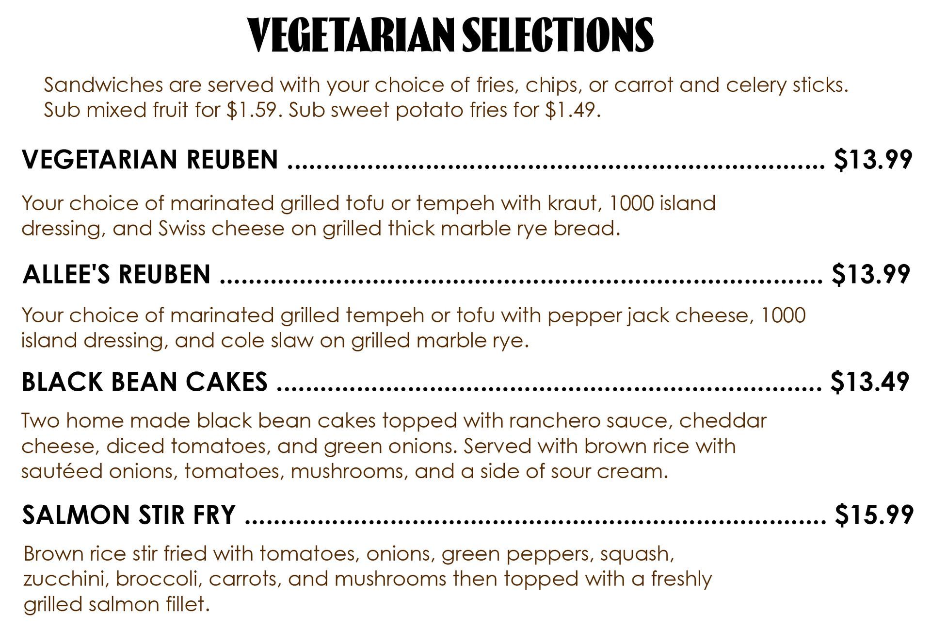 West Location Vegetarian Selections Menu