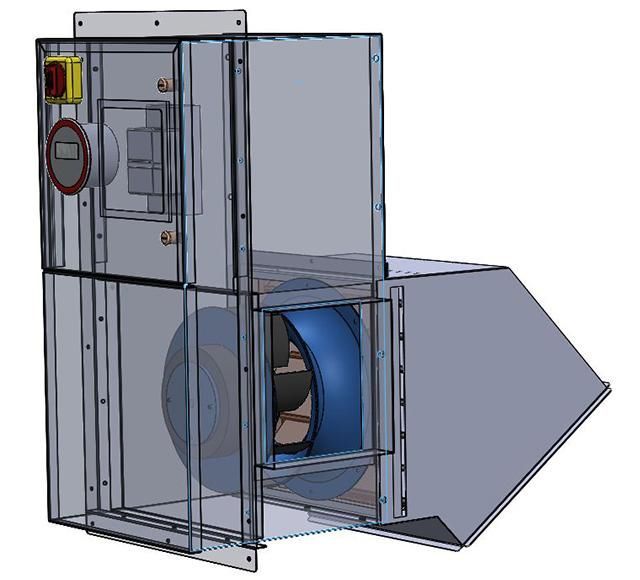 A drawing of a fan in a clear box