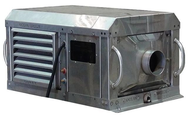 A stainless steel box with handles on the side is sitting on a white surface.