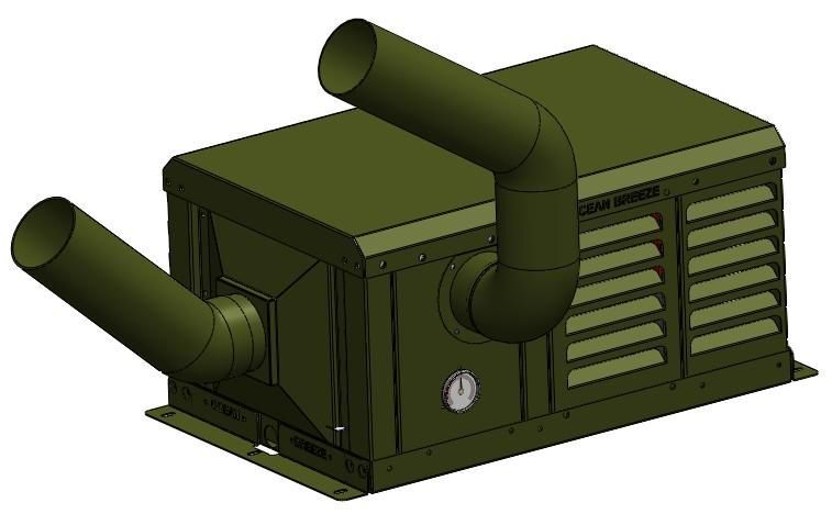 A green box with two tubes coming out of it on a white background.