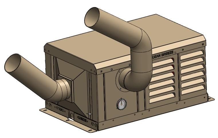 A drawing of a machine with two pipes coming out of it.