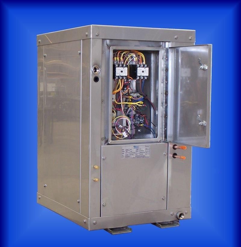 A stainless steel electrical box with the door open